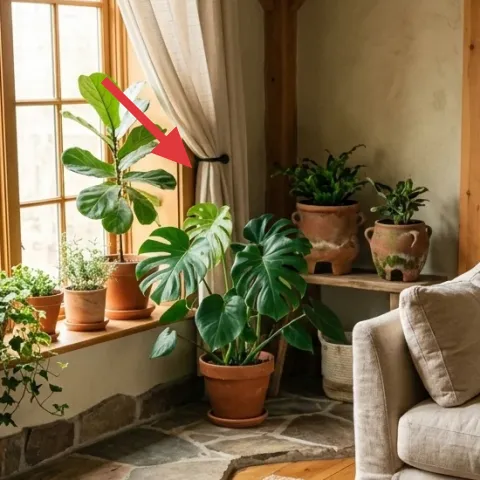 indoor plant in a terra-cotta pot (tall leaf variety)