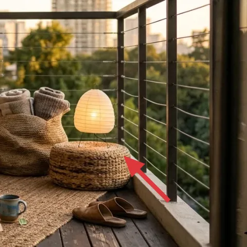 woven basket on balcony floor