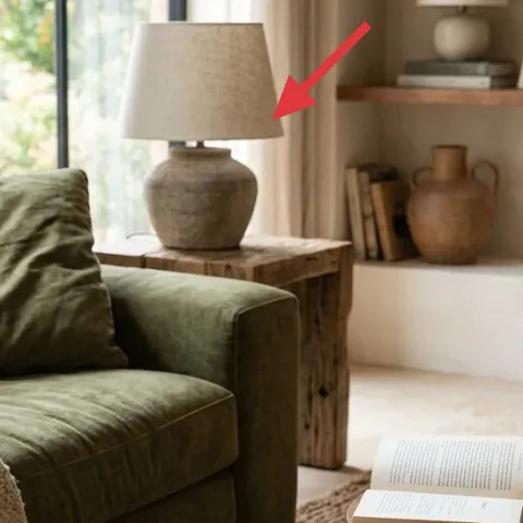 Table lamp with beige fabric shade