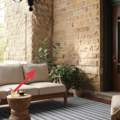 Cream upholstered outdoor sofa