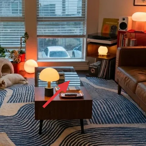 plug-in table lamp with white shade