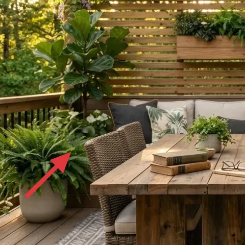 large potted fern in a beige planter