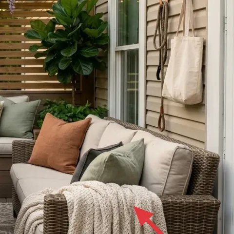 outdoor throw blanket draped over the armchair