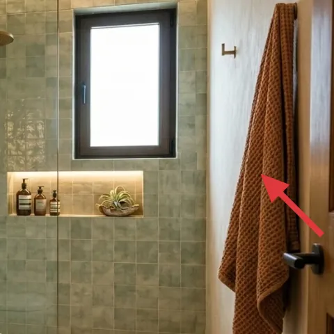 brown bath towel on door