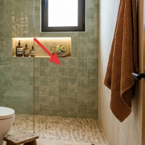 soap pump bottles on niche shelf