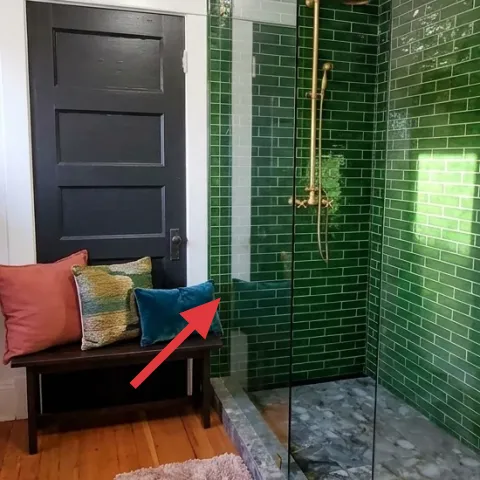 Dark wood shower bench