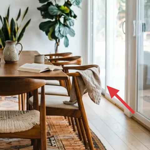 linen throw draped over a dining chair