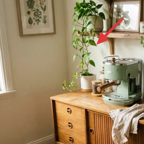 Tall leafy plant in white pot (floor)
