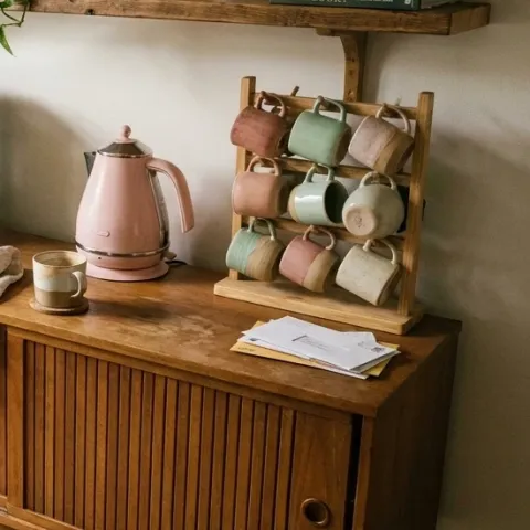 Decorative tray on sideboard