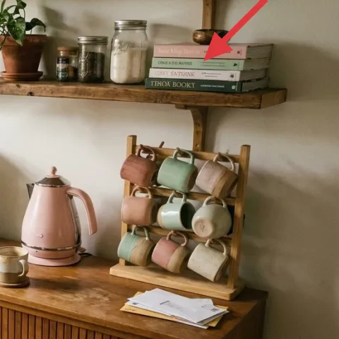 Decorative book stack on shelf