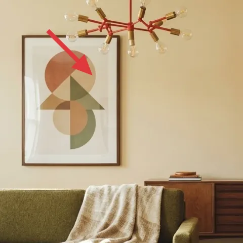 framed abstract art print on left wall