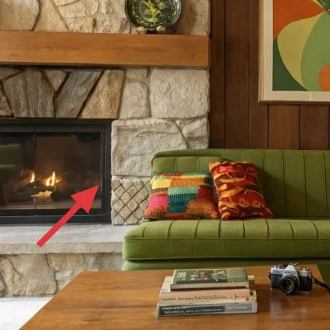 Decorative candle in the fireplace