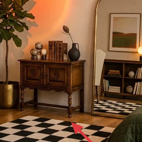 Checkered black-and-white area rug