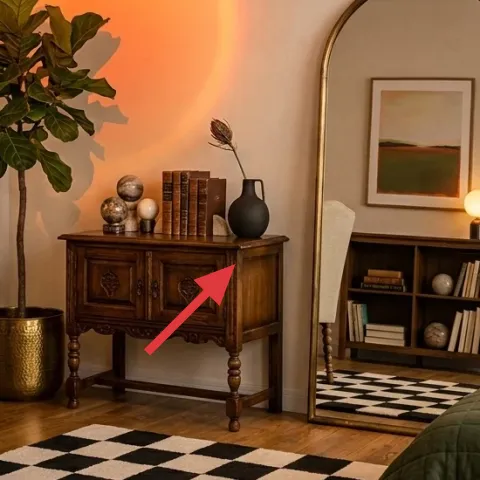 Wood console table with doors