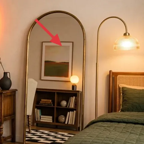 Arched brass mirror
