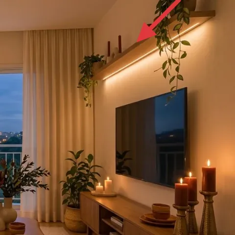 Potted indoor tree on shelf