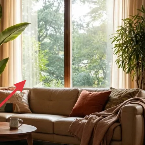 beige floor-length curtains