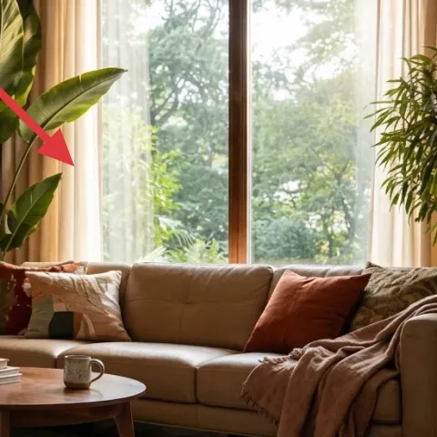 large leafy potted plant near the window