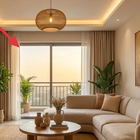 Beige curtain panels