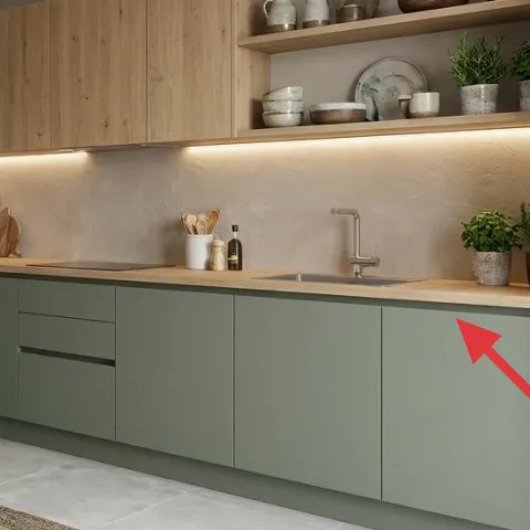 small potted plant on kitchen counter (right side)