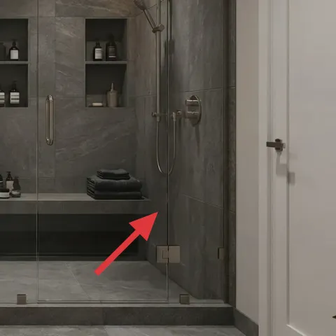folded towels on shower niche ledge