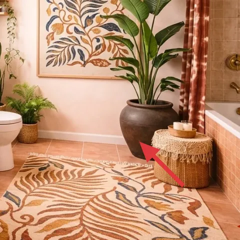 ceramic plant pot (on woven stool)