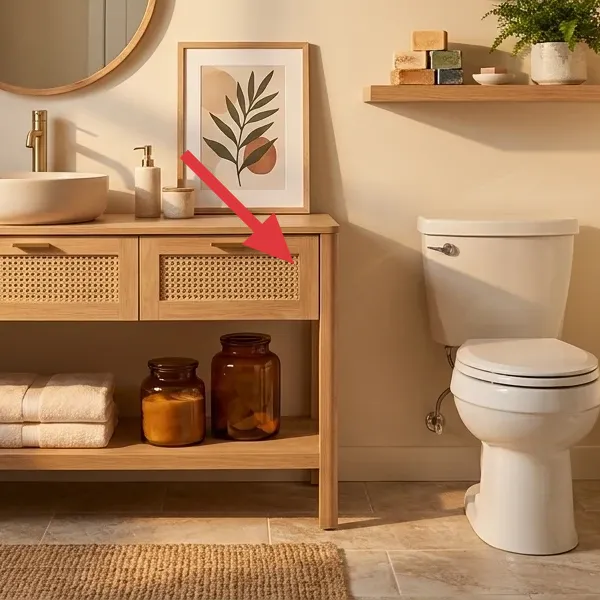 Decorative ceramic tray on vanity