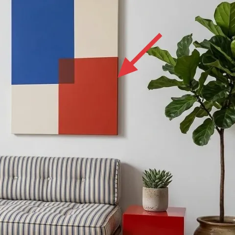 blue-white-red geometric framed artwork