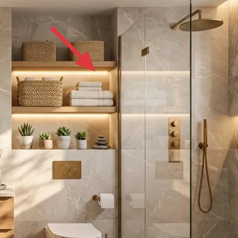 Woven baskets on shelf