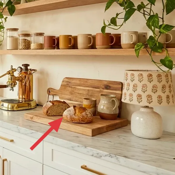 Wood cutting board on counter