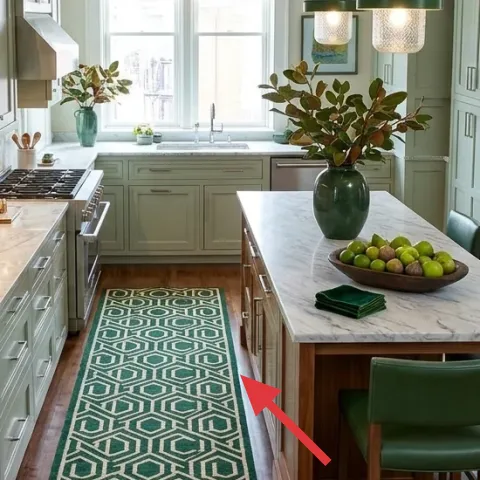 green patterned rug runner