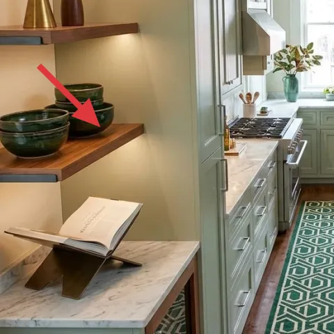 decorative bowls on the wall shelf