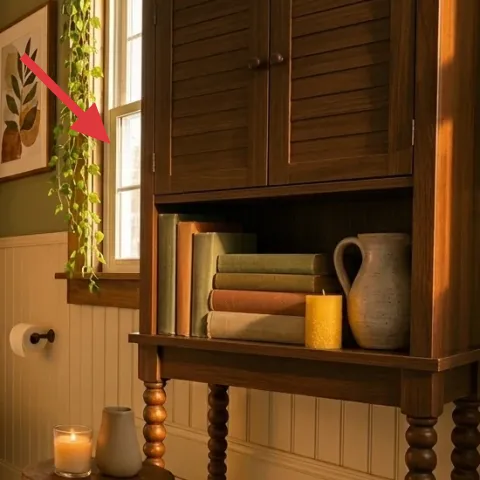 potted plant on cabinet shelf
