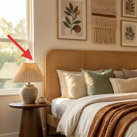 Table lamp with cream drum shade