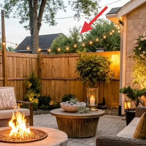 string lights along the fence