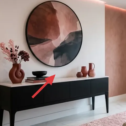 decorative black bowl or tray on the console