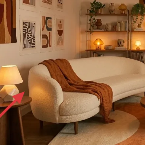 plug-in table lamp on side table