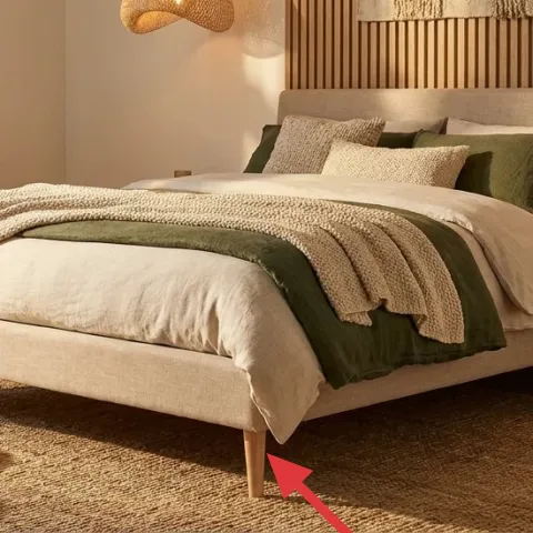 Jute area rug under the bed