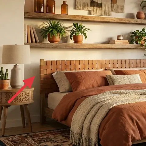 White-shade table lamp on side table