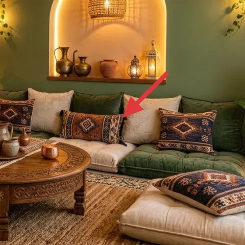 green and cream throw pillows