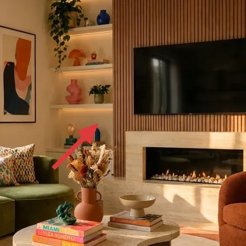 warm table lamp on the fireplace mantel