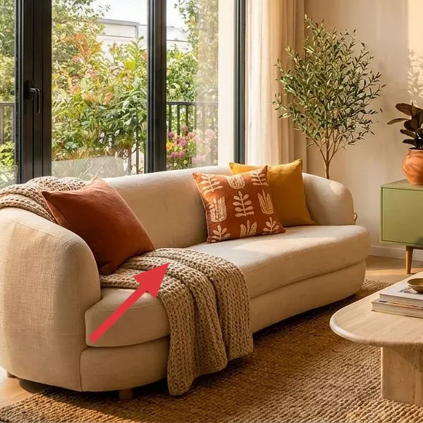 Upholstered sofa in cream