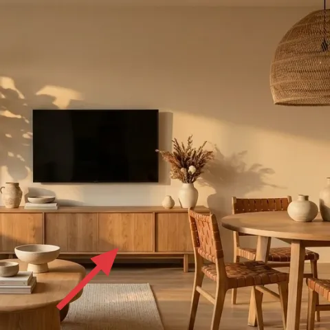 ceramic bowls on media console