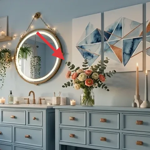 Round wall mirror with brass frame