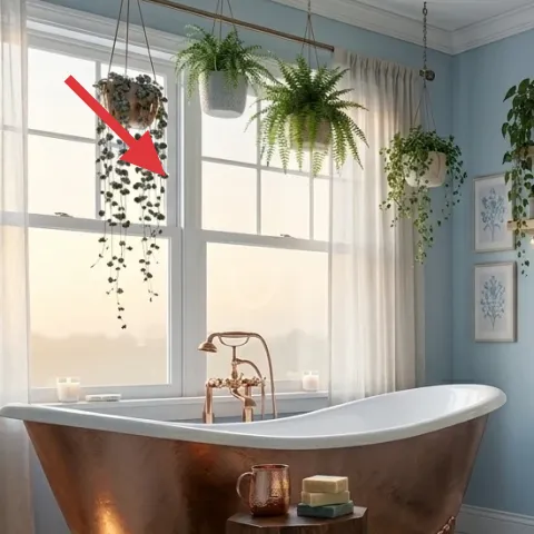 Hanging plant pot with trailing greenery