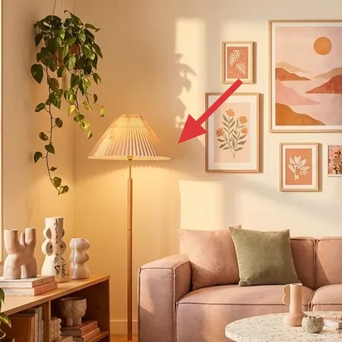 plug-in floor lamp with pleated fabric shade