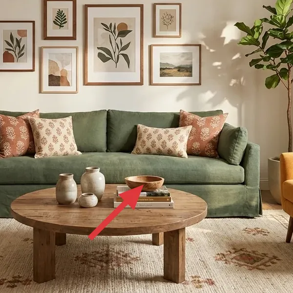 Round wooden coffee table