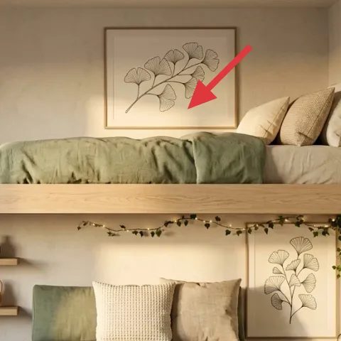 framed botanical print above daybed