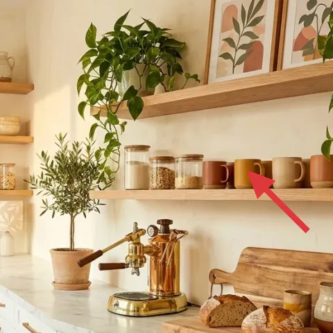 open wood shelving
