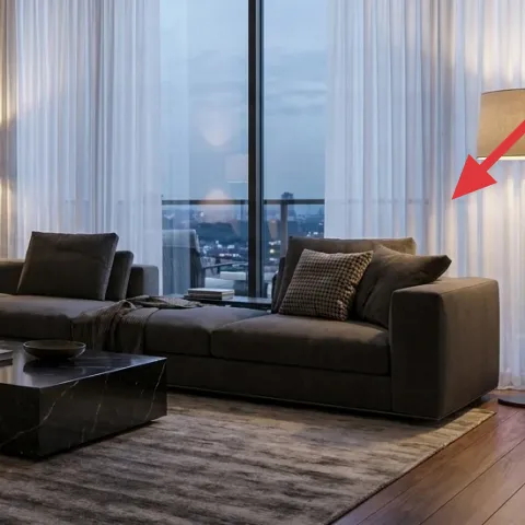 floor lamp with beige fabric shade (right)